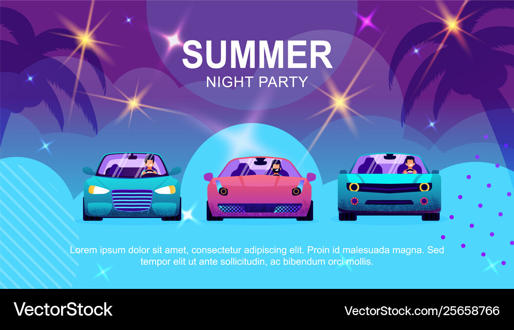 Text Cartoon Banner Promoting Summer Auto Party Vector Image