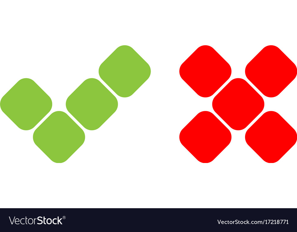 Check mark icons of squares green tick and red