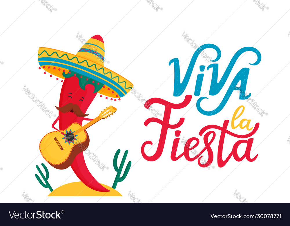 Funny chili pepper in sombrero plays traditional vector image Funny chili pepper in sombrero plays traditional