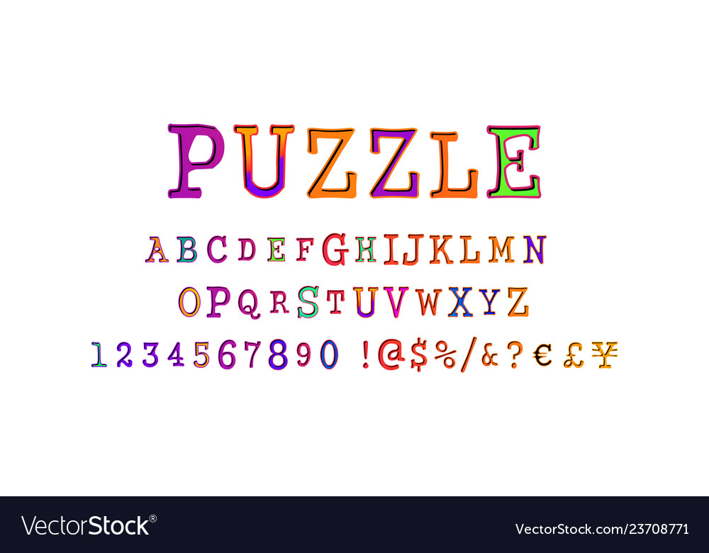Puzzle font and numbers vector image Puzzle font and numbers
