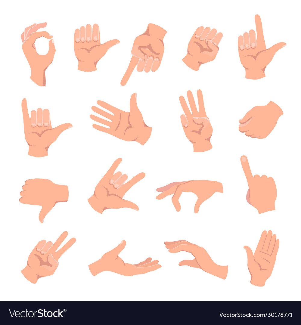 Set hands in different gestures hand signal Vector Image