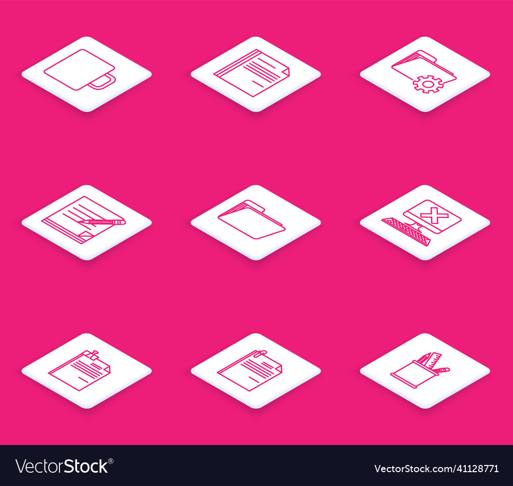 Set line coffee cup file document folder vector image Set line coffee cup file document folder