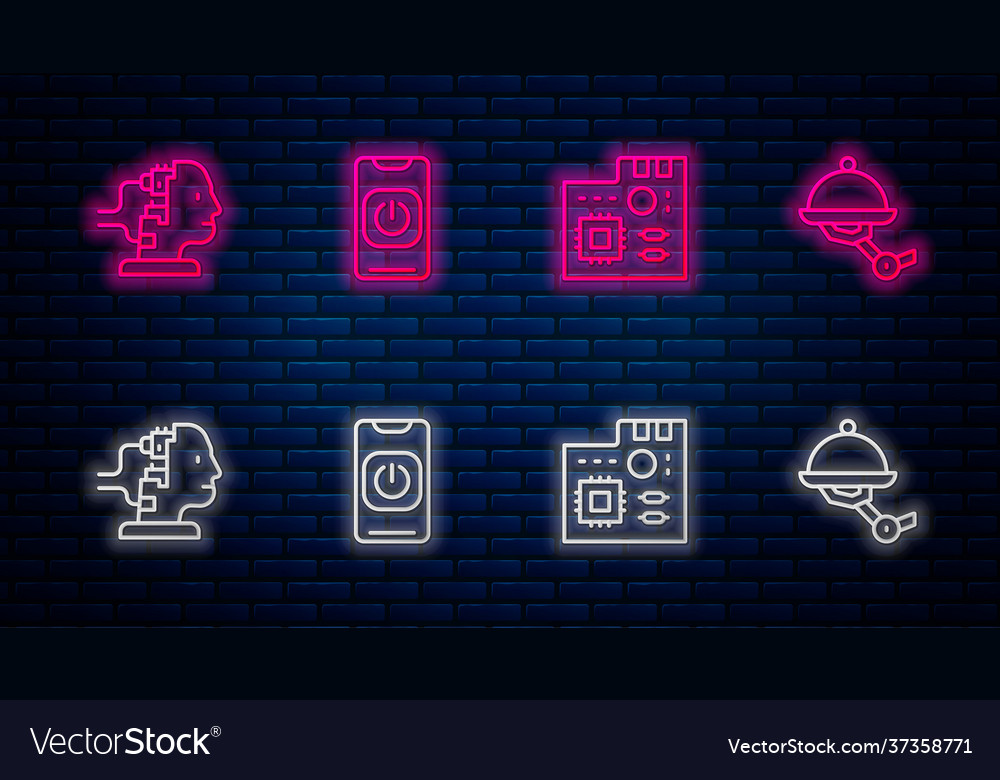 Set Line Turn Off Robot From Phone Motherboard Vector Image