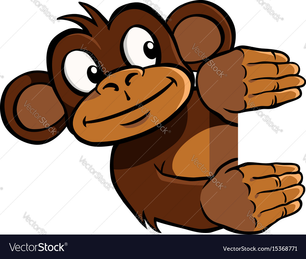 Smiling monkey holding up an invisible frame