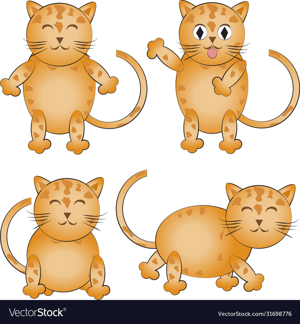 Cute Cartoon Cat In 4 Poses Royalty Free Vector Image