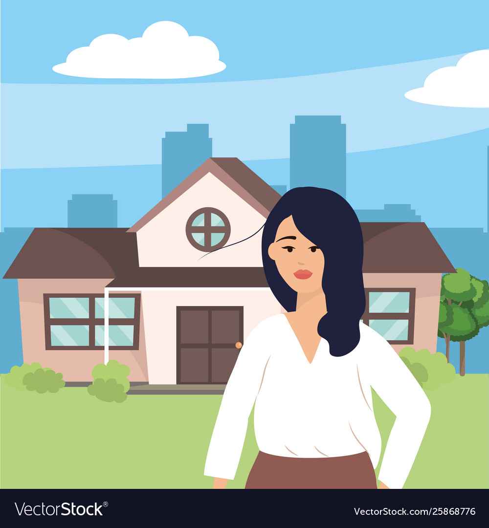 Fashion woman outside house design Royalty Free Vector Image Fashion woman outside house design Royalty Free Vector Image