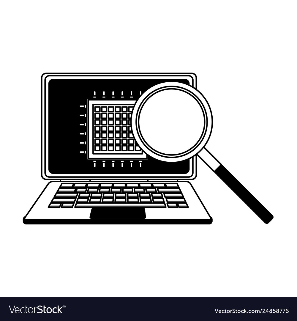 Microchip in laptop black and white Royalty Free Vector