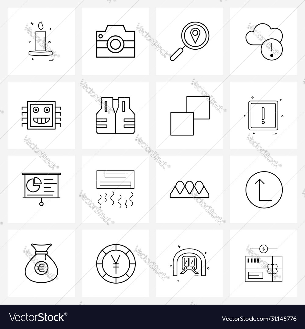 Set 16 simple line icons ic processor