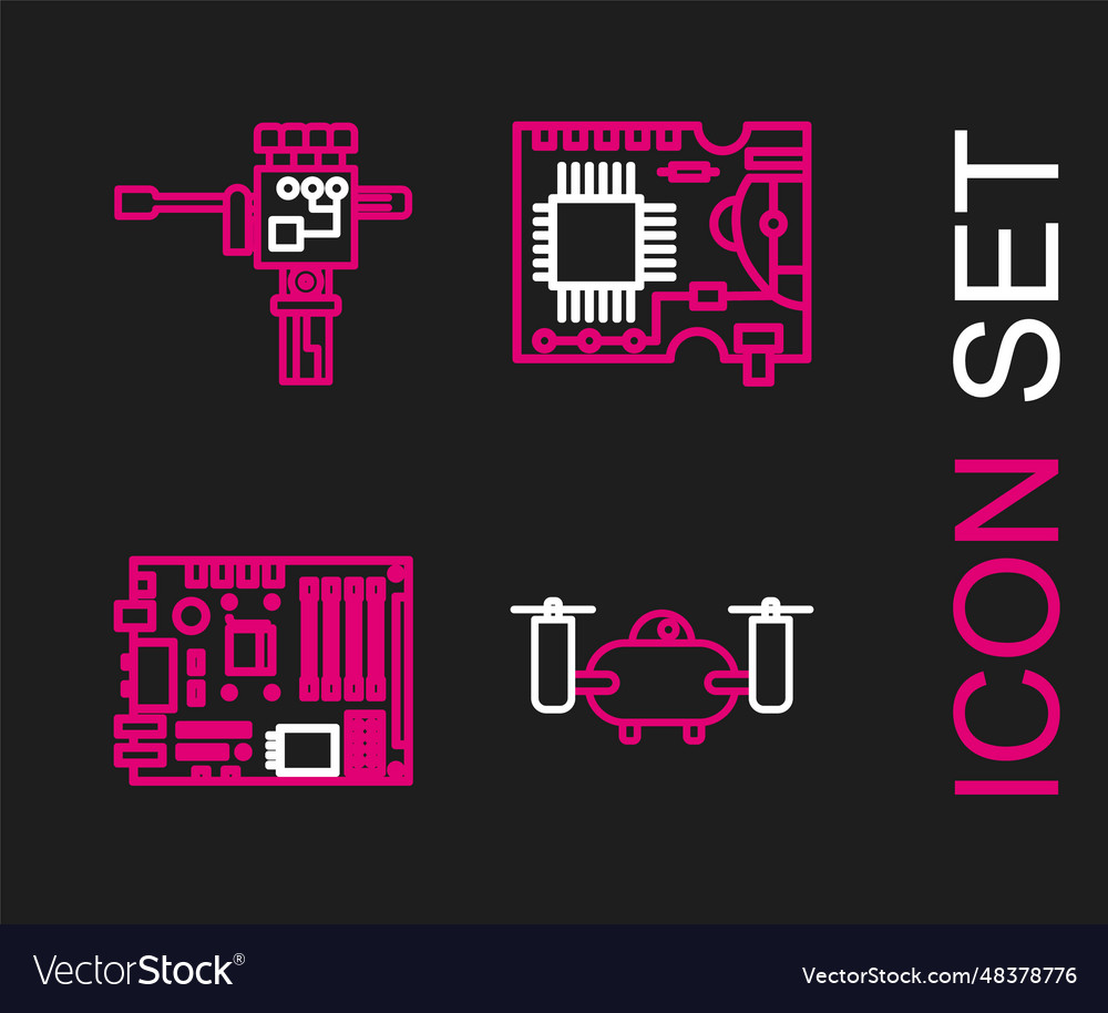 Set line drone flying with action camera vector image Set line drone flying with action camera