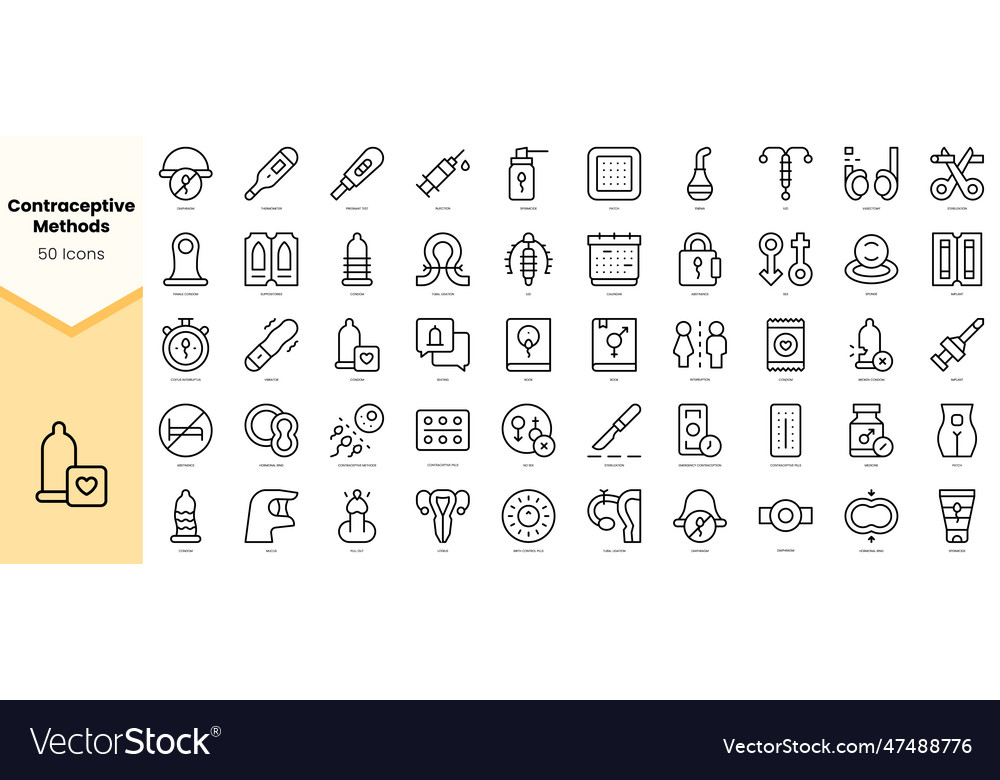 Set of contraceptive methods icons simple line Vector Image Set of contraceptive methods icons simple line