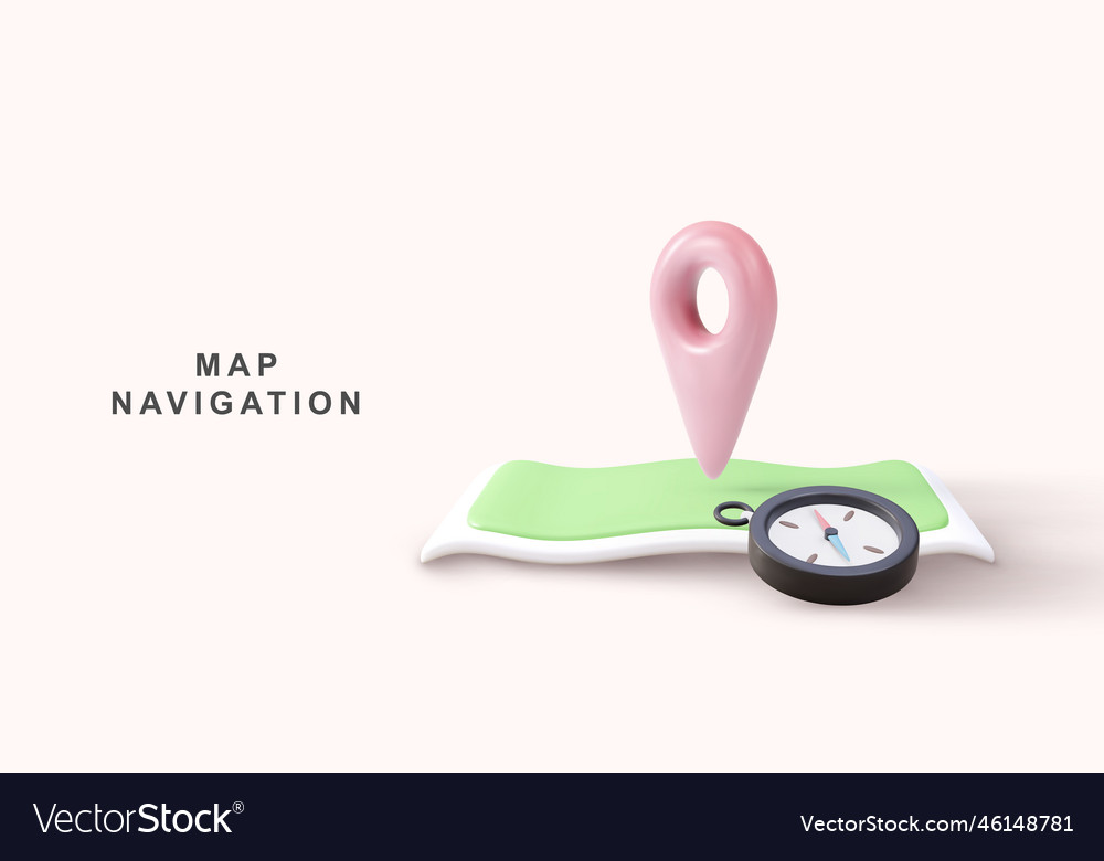 3d compass and map with pointer vector image 3d compass and map with pointer