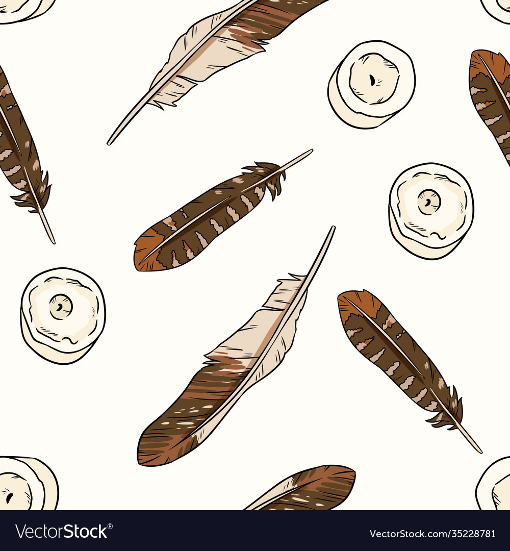 Boho seamless pattern with feathers and candles