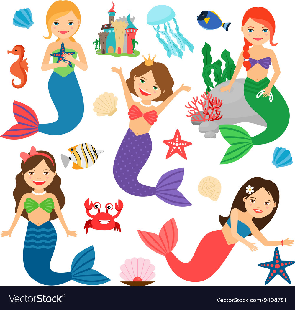 Cute mermaids characters Royalty Free Vector Image