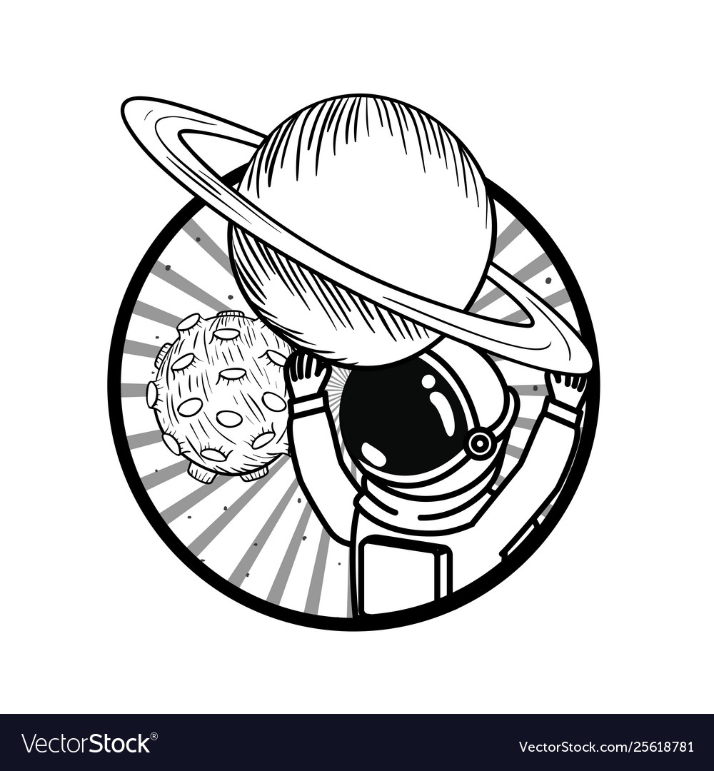 Frame with astronaut and planet in white