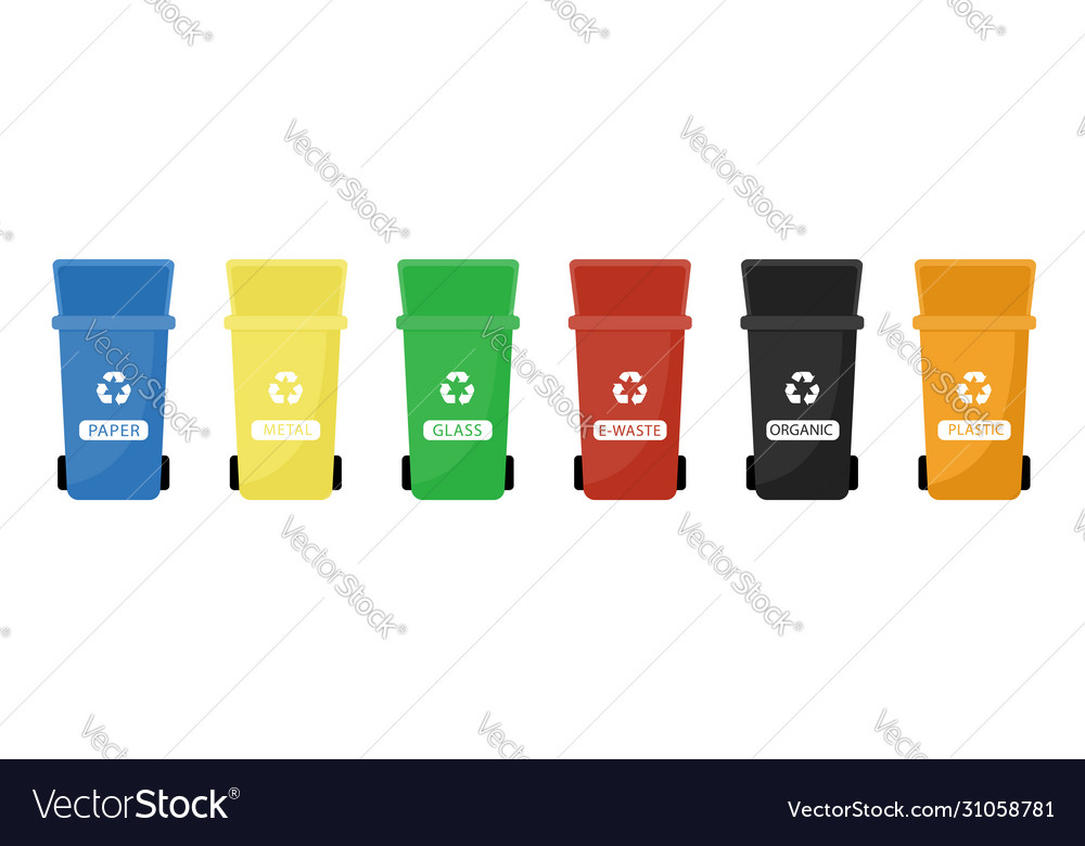 Garbage cans flat sorting vector image Garbage cans flat sorting