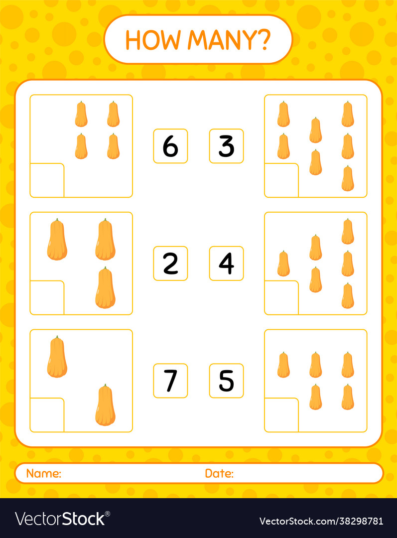 How many counting game with squash worksheet vector image How many counting game with squash worksheet