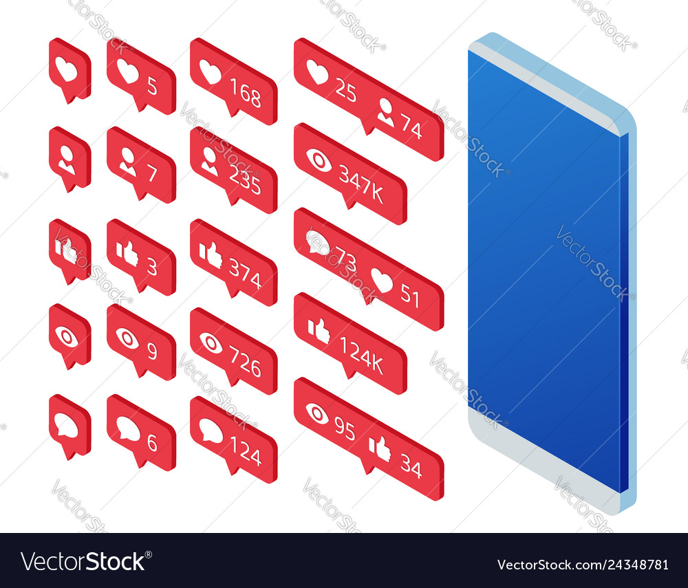 Isometric set of icon like icon follower icon vector image Isometric set of icon like icon follower icon