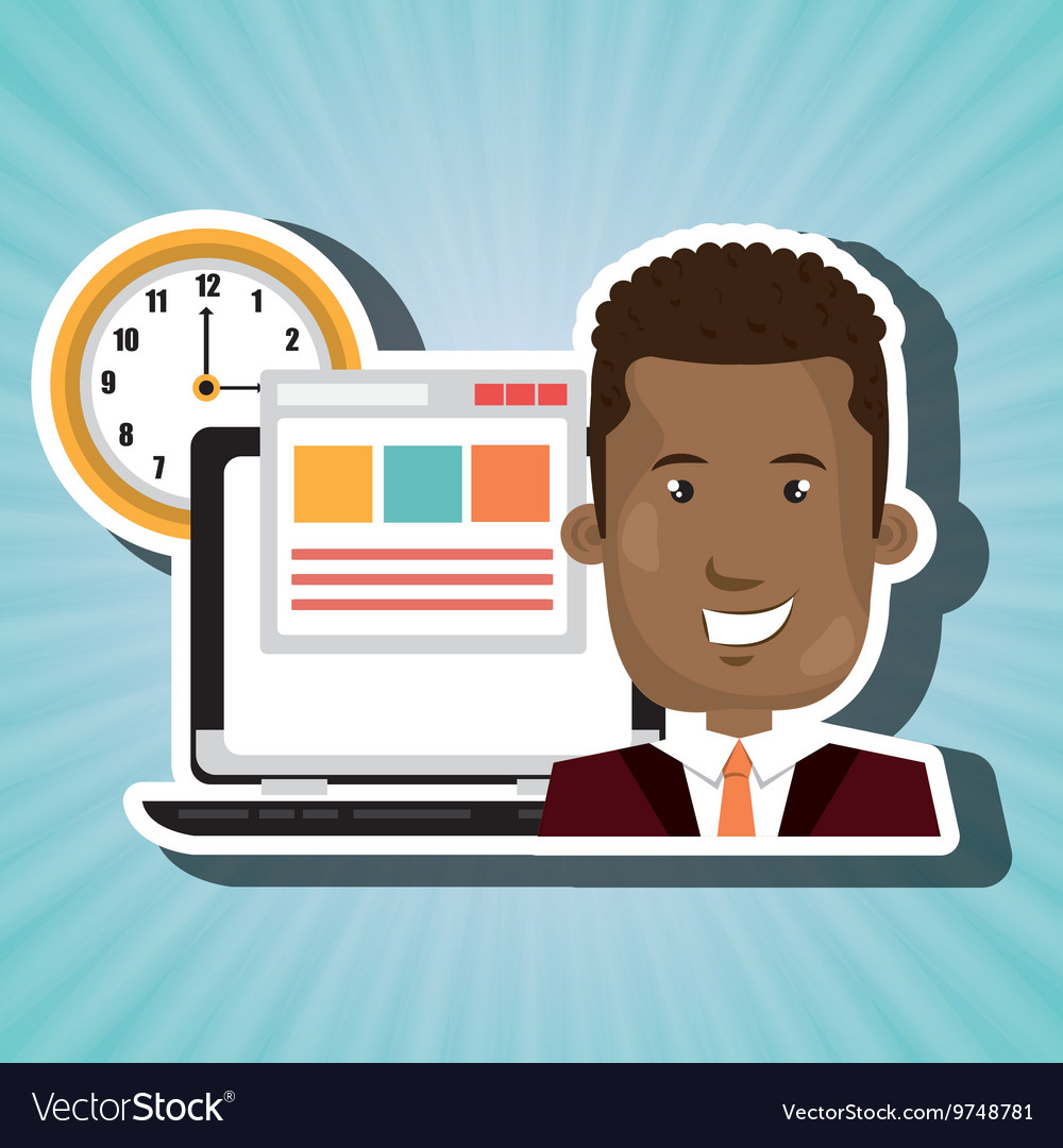 Man and computer isolated icon design