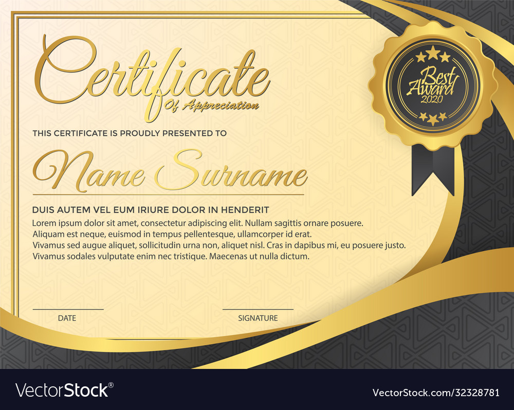 Premium golden black certificate template design Vector Image