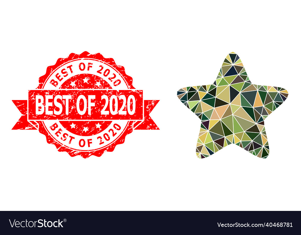 Scratched best of 2020 stamp and red star low-poly