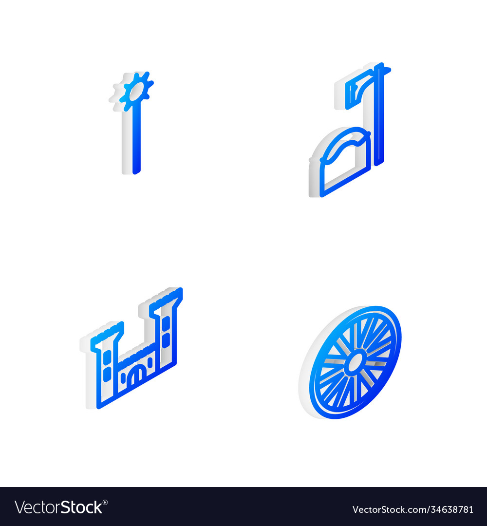Set isometric line executioner axe in tree block vector image Set isometric line executioner axe in tree block