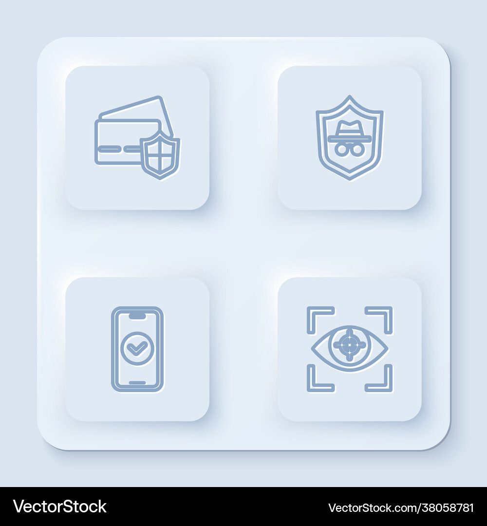 Set line credit card with shield incognito mode Vector Image