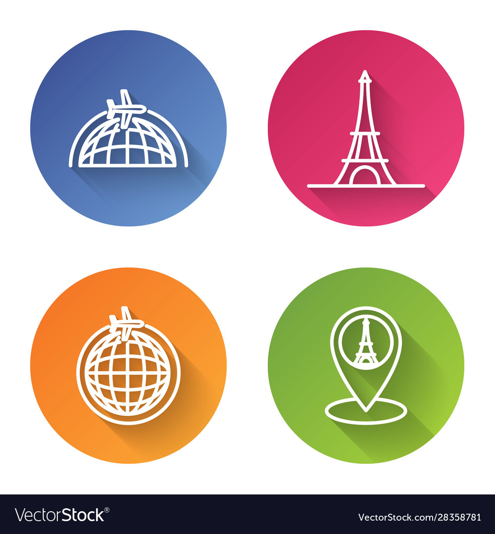 Set line globe with flying plane eiffel tower vector image Set line globe with flying plane eiffel tower