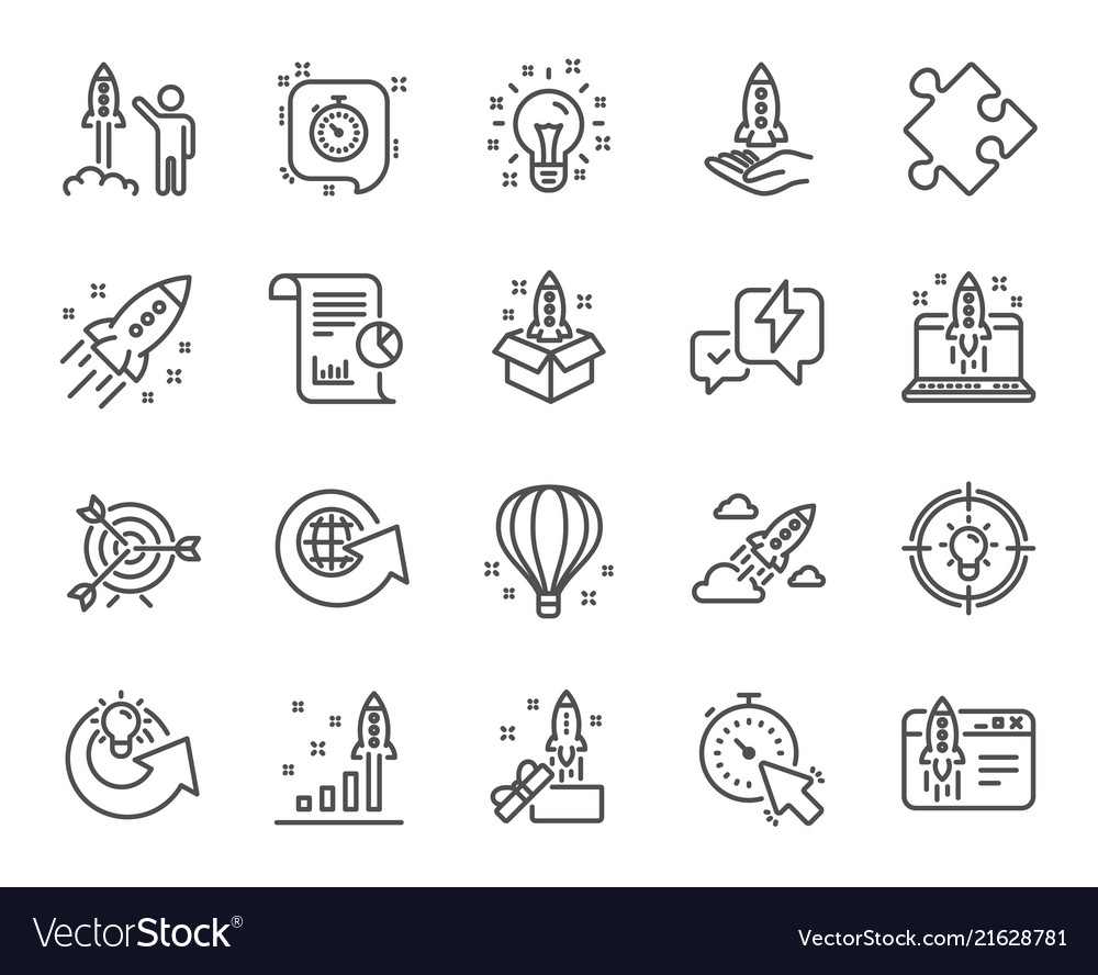 Startup line icons set of launch project vector image Startup line icons set of launch project