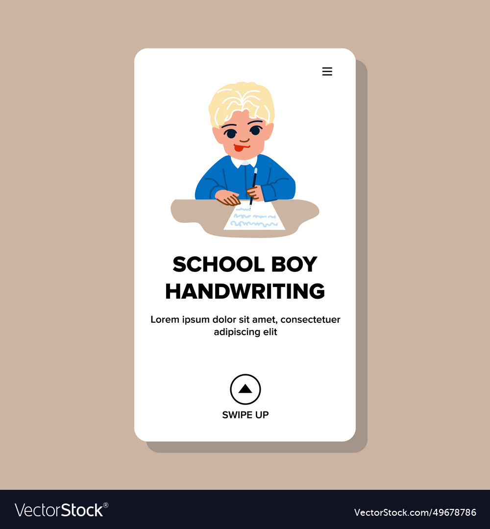 Children school boy handwriting vector image Children school boy handwriting