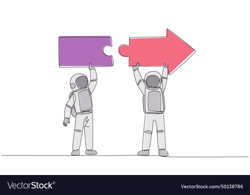 Continuous one line drawing two astronauts doing