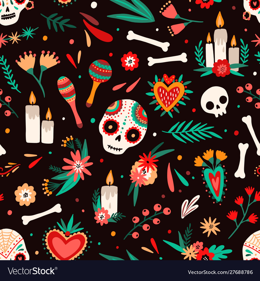 Day dead seamless pattern decorated sugar vector image Day dead seamless pattern decorated sugar