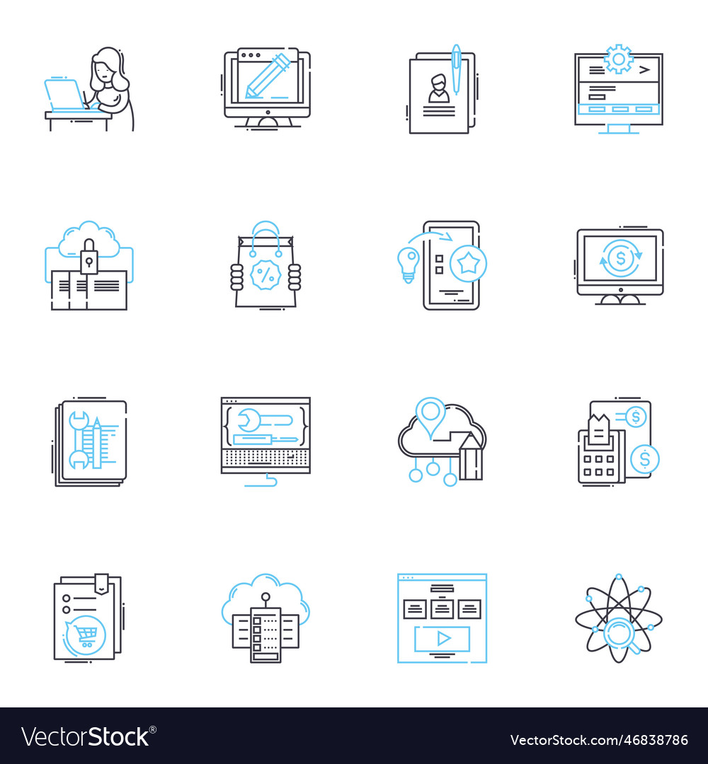 Spielentwicklung lineare Icons setzen Code Design vector image Spielentwicklung lineare Icons setzen Code Design
