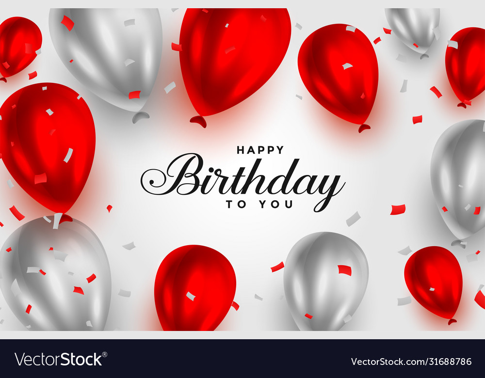 Happy Birthday Red And White Shiny Balloons Vector Image