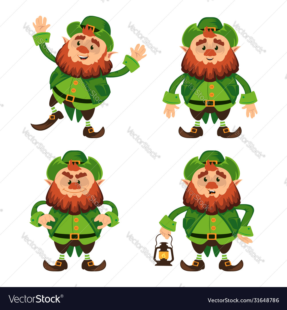 Leprechaun cartoon character set for saint Vector Image