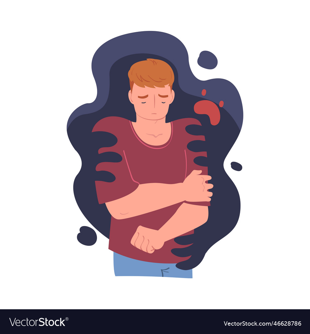 Man feeling fear and anxiety grasped by dark inner vector image Man feeling fear and anxiety grasped by dark inner