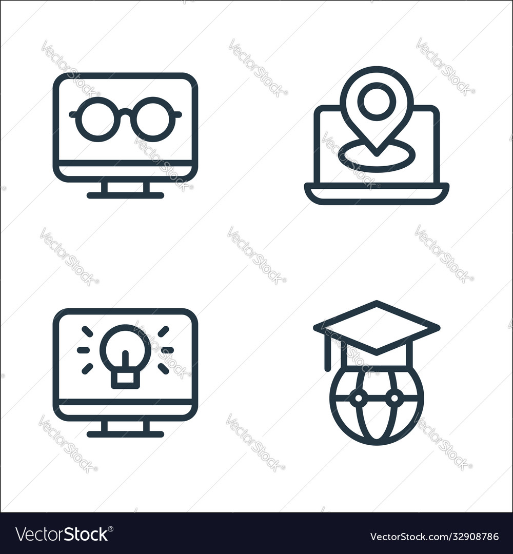 Online learning line icons linear set quality vector image Online learning line icons linear set quality