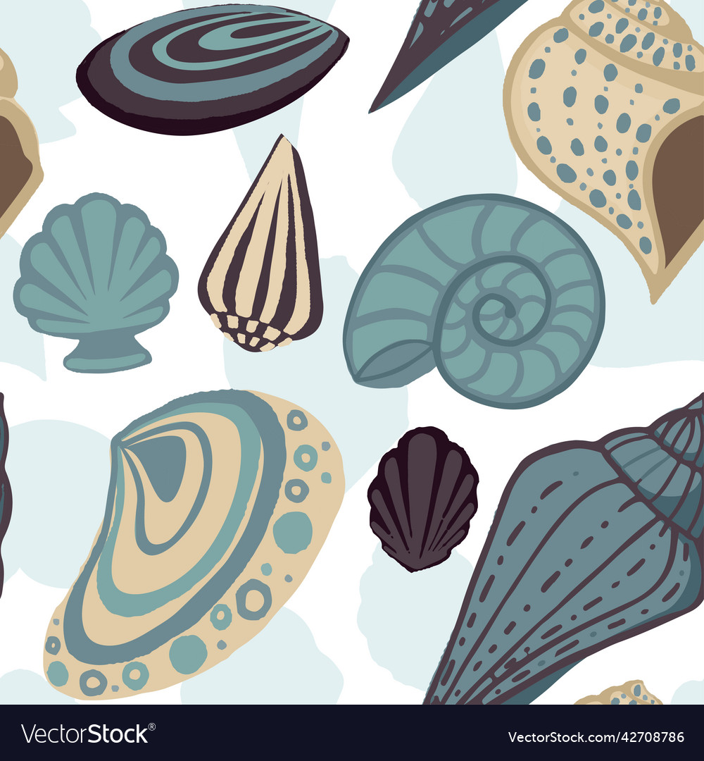 Seamless pattern big different seashell vector image Seamless pattern big different seashell