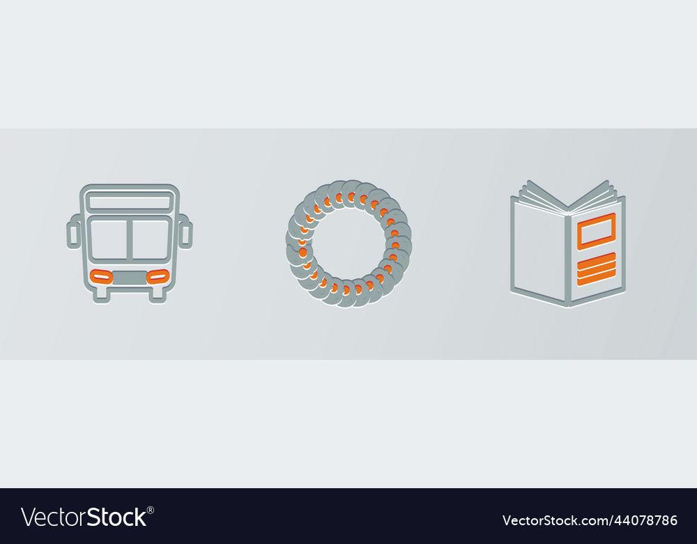 Set line open book bus and laurel wreath icon