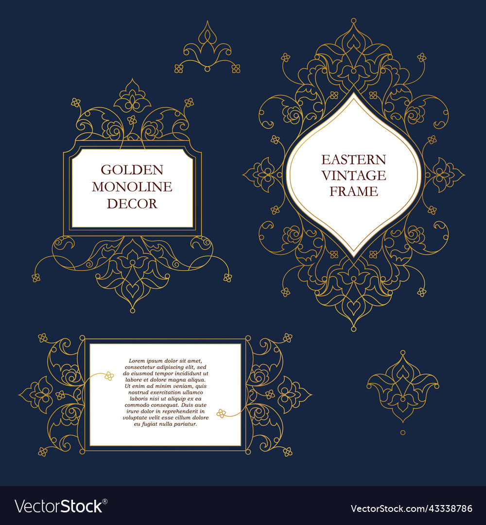 Set of line art frames borders vignette