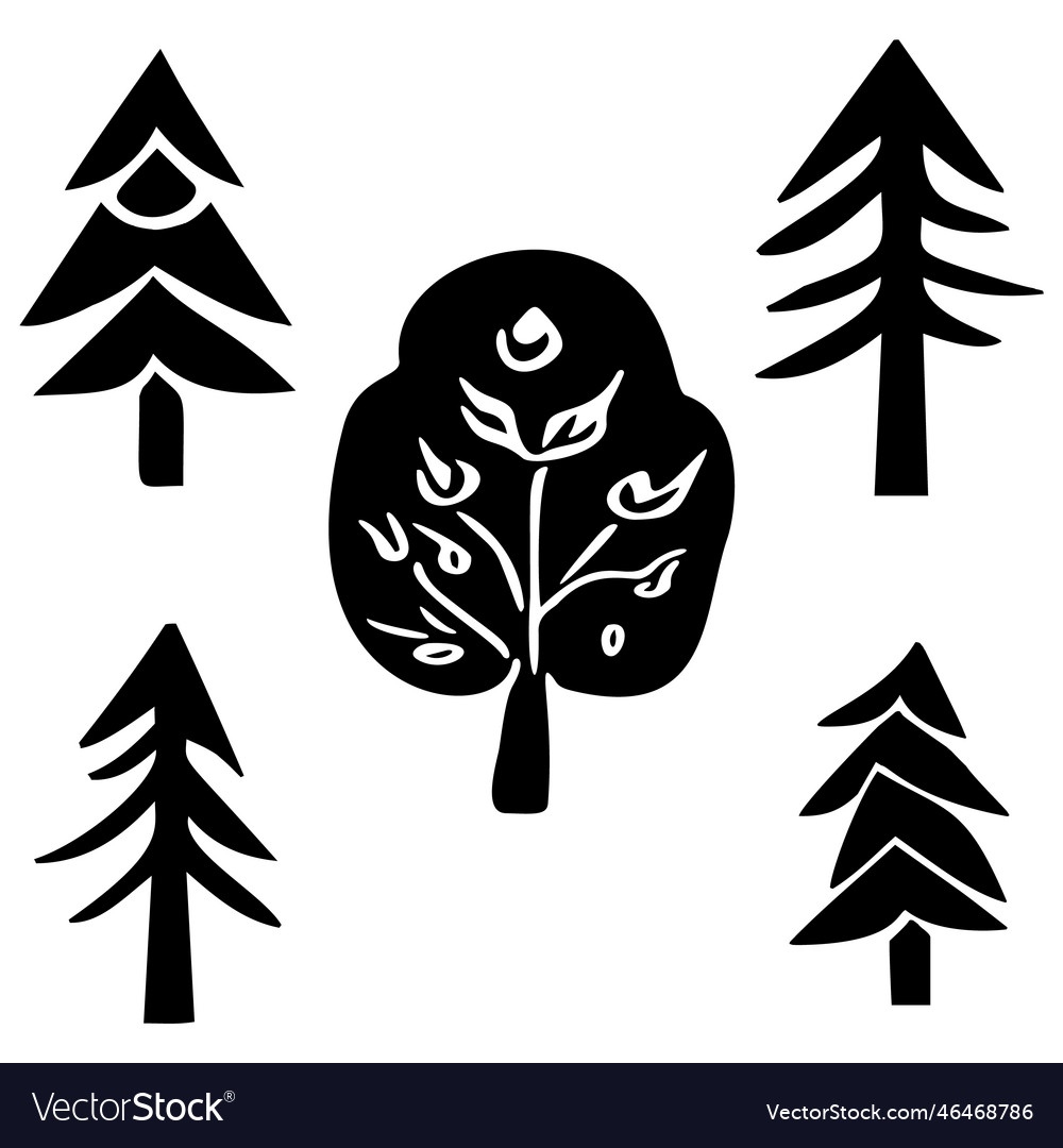 Set of tree motifs in low brow style