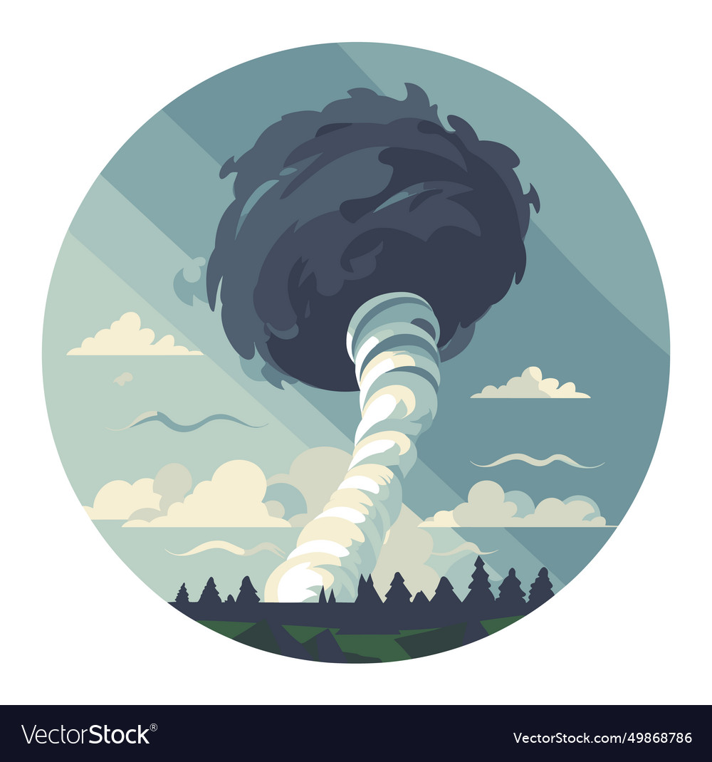 Tornado touching down near trees with dark clouds vector image Tornado touching down near trees with dark clouds