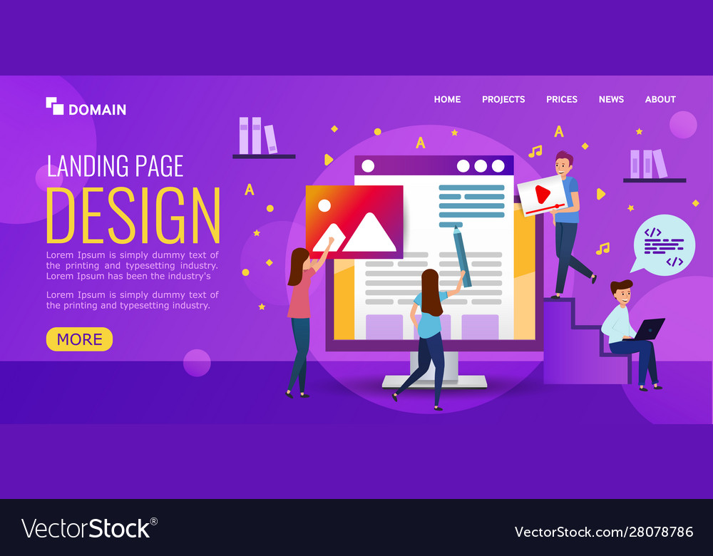 Web design studio develops website people vector image Web design studio develops website people