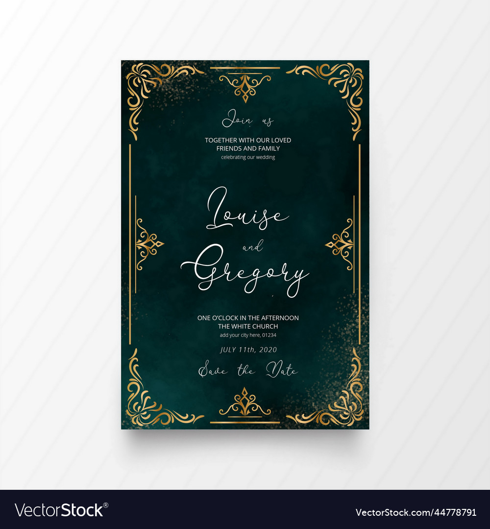 Beautiful wedding invitation card with golden