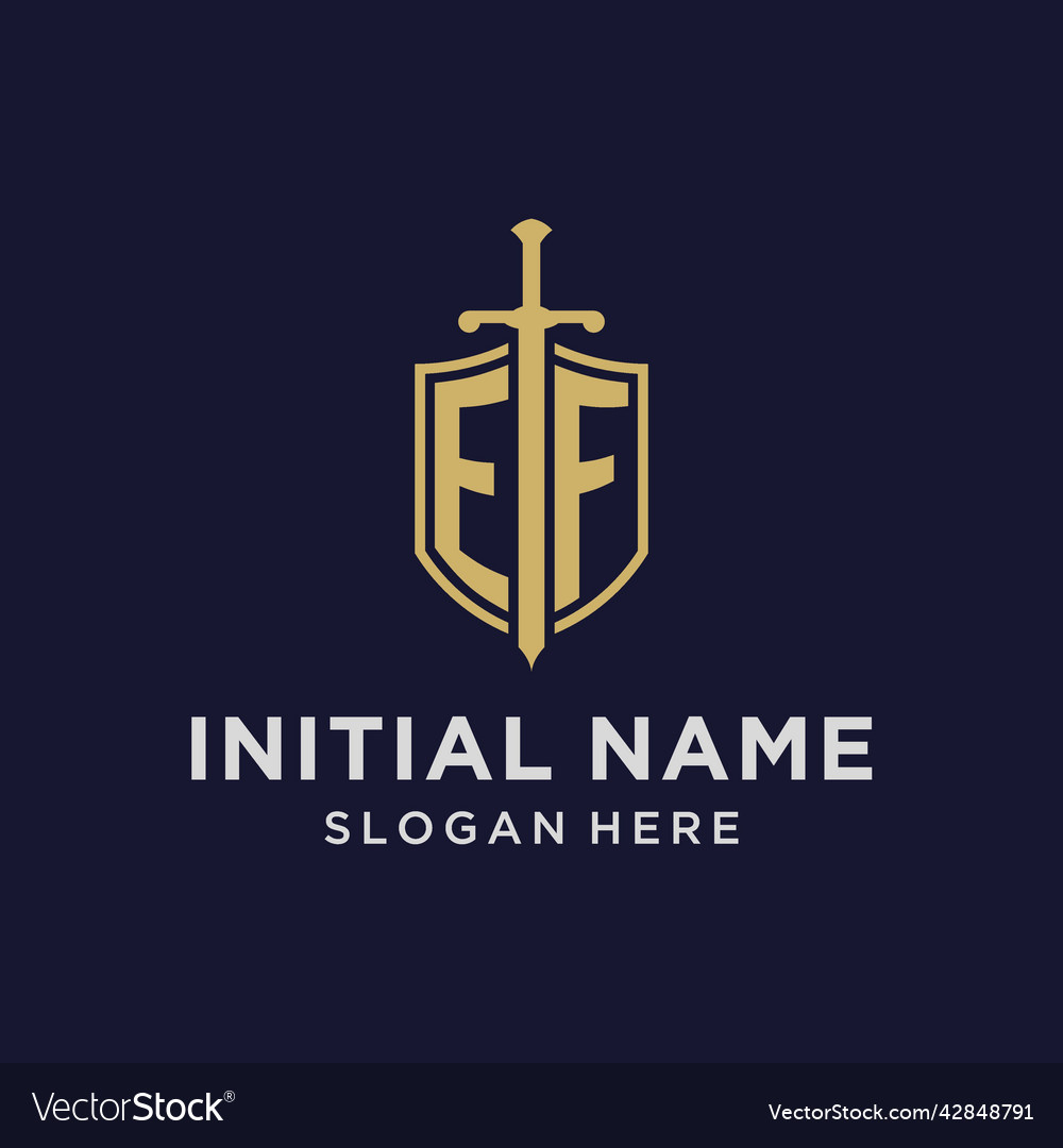 Ef logo initial monogram with shield and sword