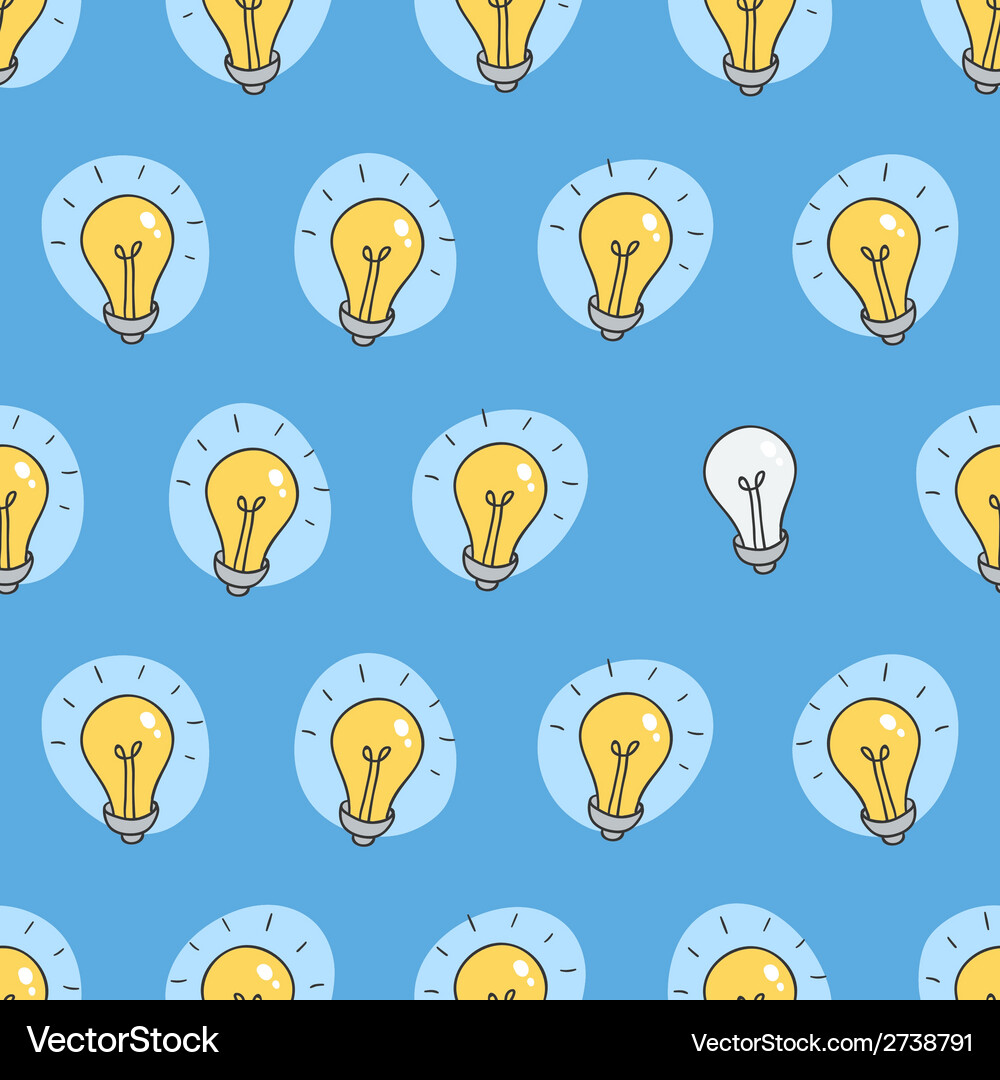 Hand drawn seamless pattern of light bulbs idea Vector Image