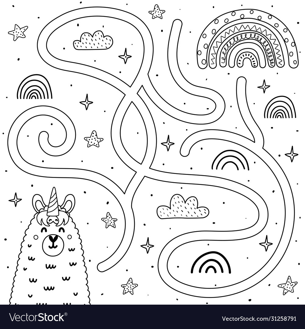 Help Llamacorn Get To Rainbow Black Royalty Free Vector