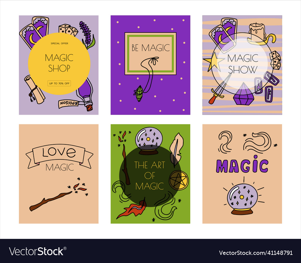 Magic hand drawn doodle banners icons