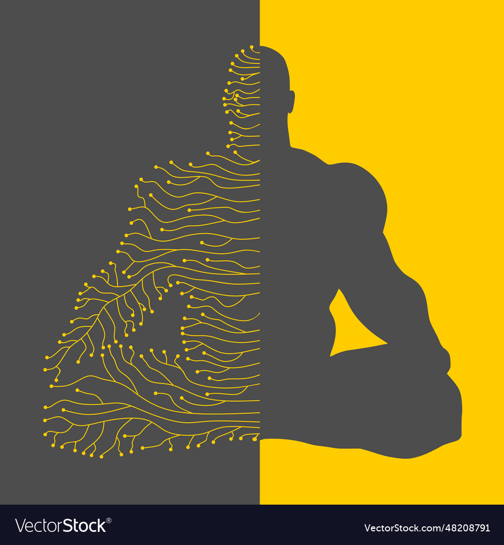 Man in lotus pose painted by lines with dots vector image Man in lotus pose painted by lines with dots