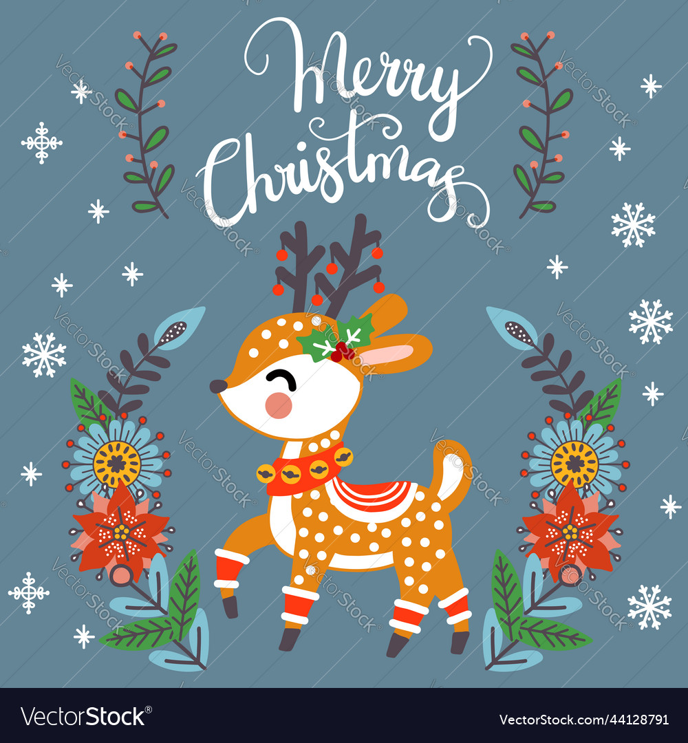 Merry christmas square card cute deer Royalty Free Vector