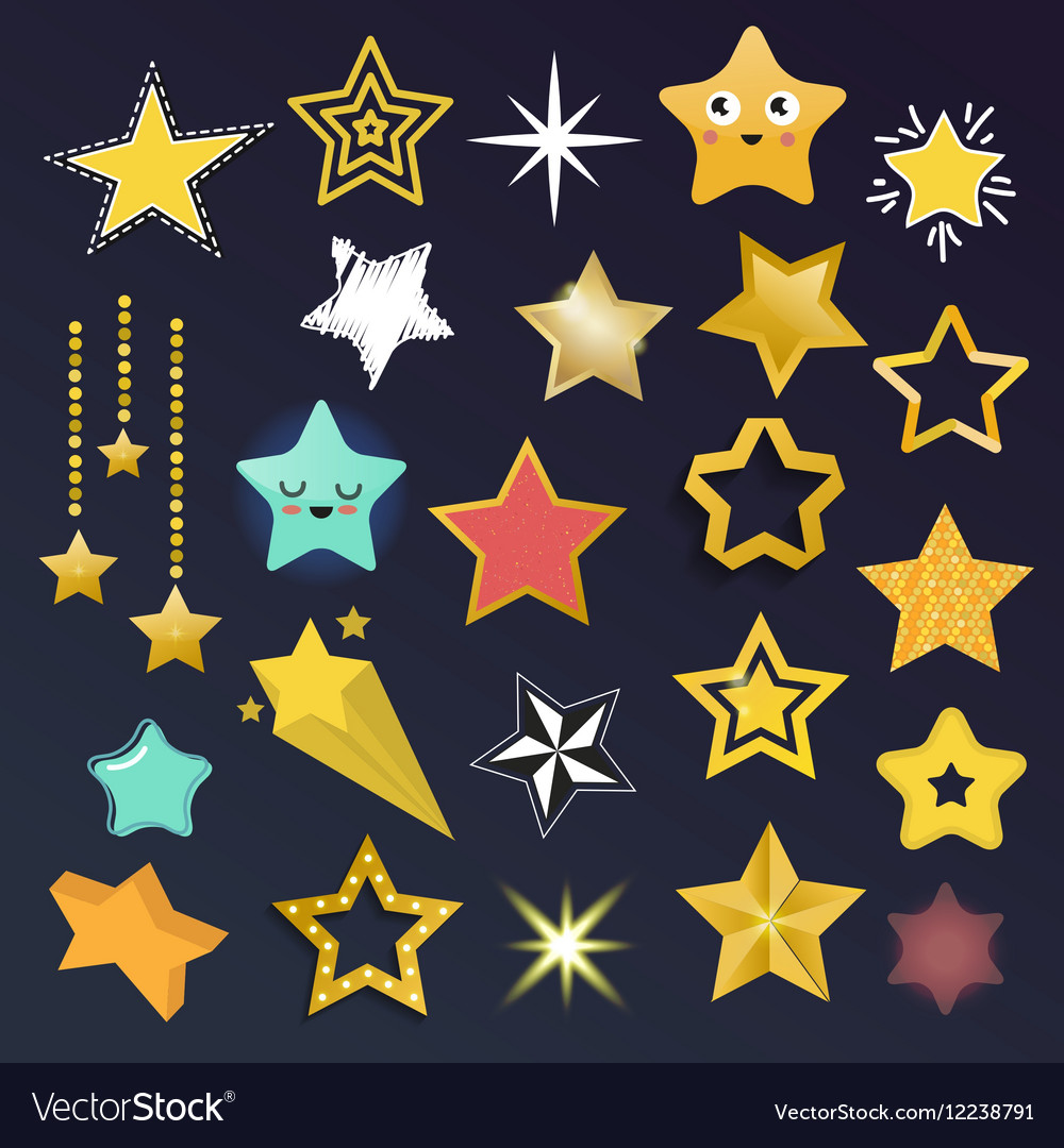 Set of shiny star icons in different style